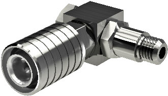 Angled coupling for high pressure coolant, with M8x1